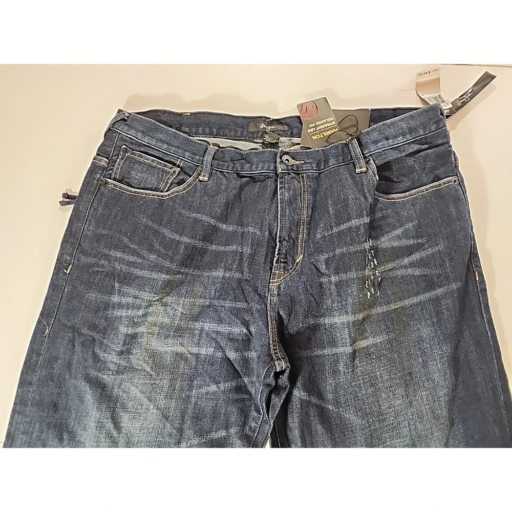 Sean John 40x33 Hamilton Distressed Jeans Zipper Pocket Detail Blue Relaxed Fit - Picture 4 of 12